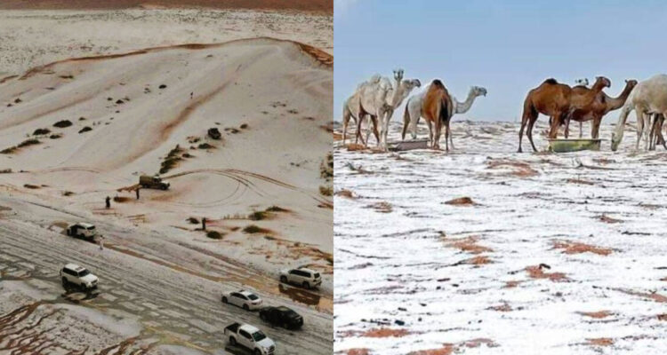 Espectacular tormenta invernal cubre de nieve el desierto de Arabia Saudita 1 Arabia
