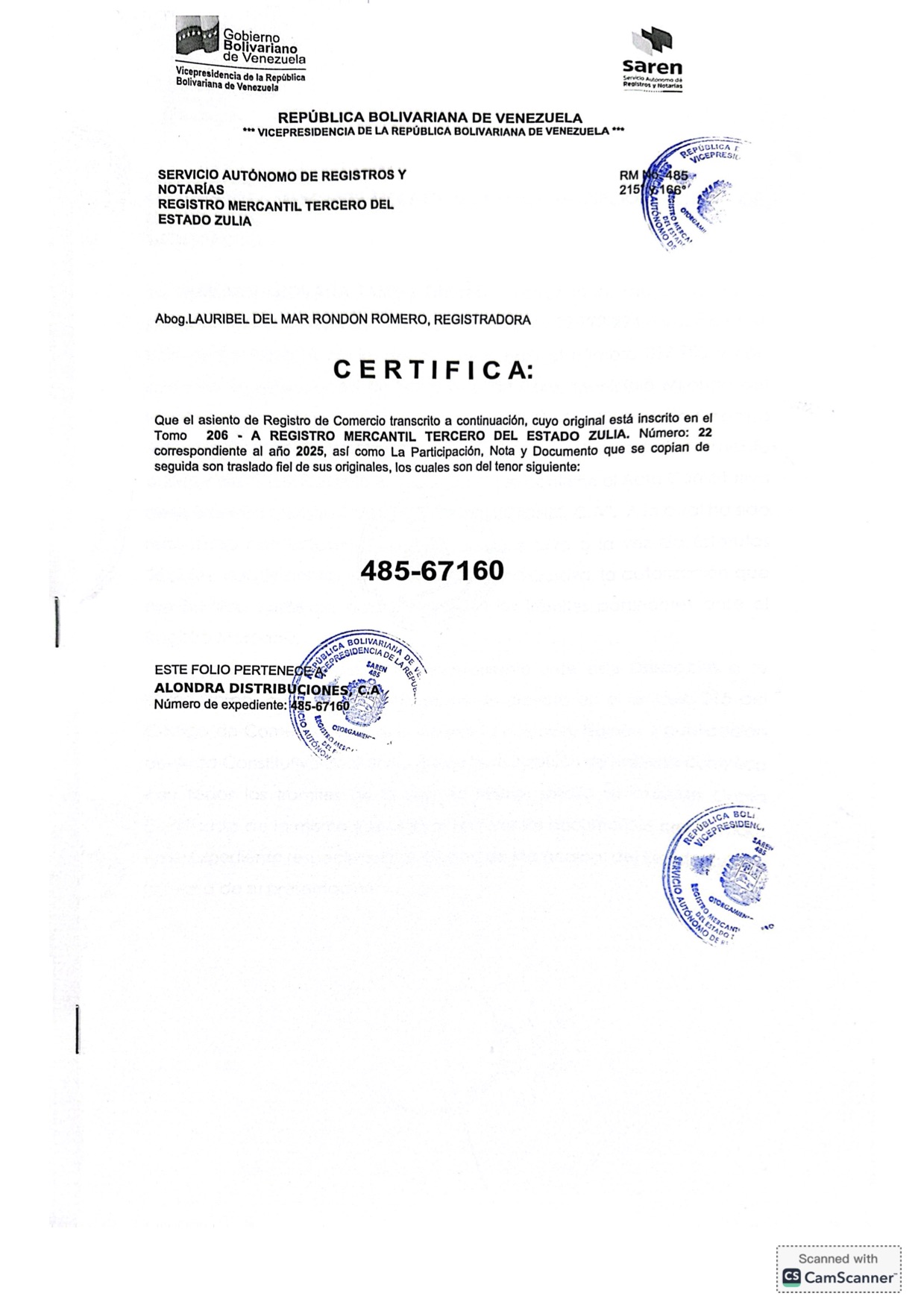 Acta Constitutiva de la empresa Alondra Distribuciones C.A. 15 Alondra 15