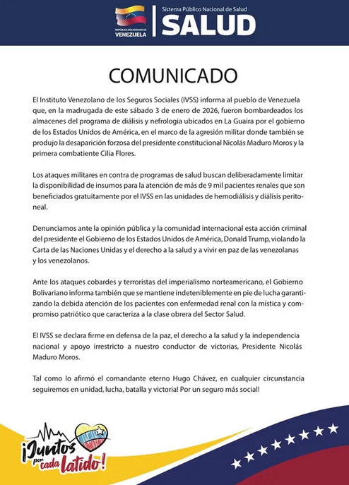 Llegó al país cargamento médico para diálisis tras bombardeo de EE. UU. que destruyó almacén 2 Captura de pantalla 2026 01 07 a las 13.33.25