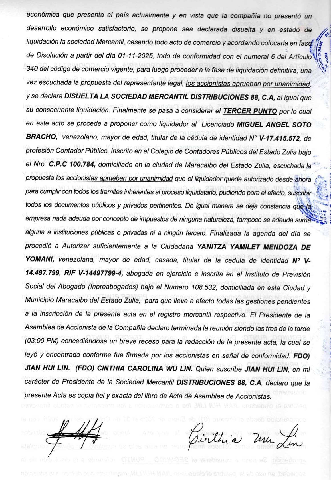 Publicación del Acta de Asamblea General Extraordinaria de Accionistas de Distribuciones 88 C.A. sobre su Disolución 2 Distribuciones2