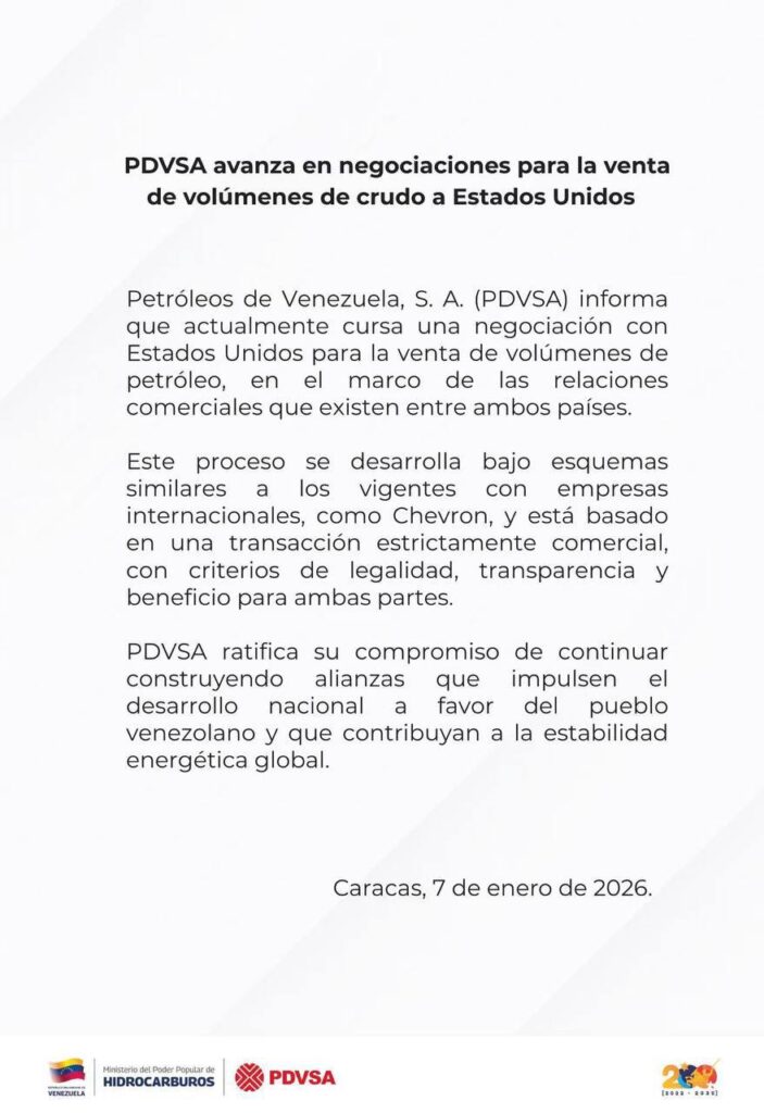 PDVSA informó que negocia venta de petróleo a Estados Unidos 2 IMG 20260107 WA0069