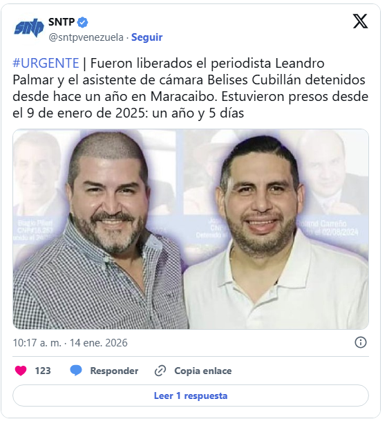 Liberaron a los periodistas zulianos Leandro Palmar y Belises Cubillán 2 Periodistas liberados