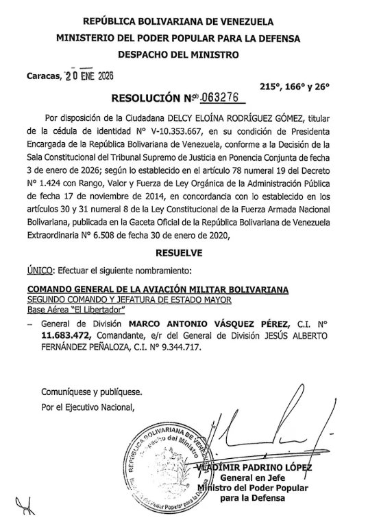 ¡Renovación en la cúpula militar!: Presidenta (e) Delcy Rodríguez realizó los primeros 28 cambios en la FANB 2 Republica