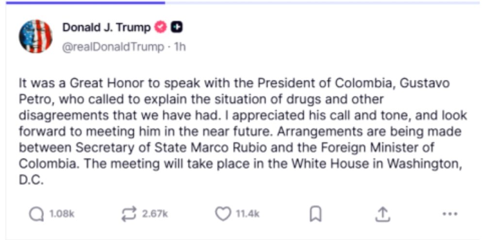 Trump habló por teléfono con Petro; alistan encuentro en la Casa Blanca 2 Screenshot 20260108 075833