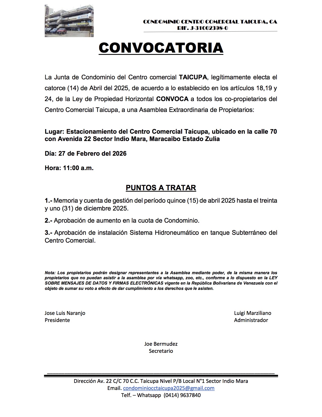 CONVOCATORIA 27 2 2026