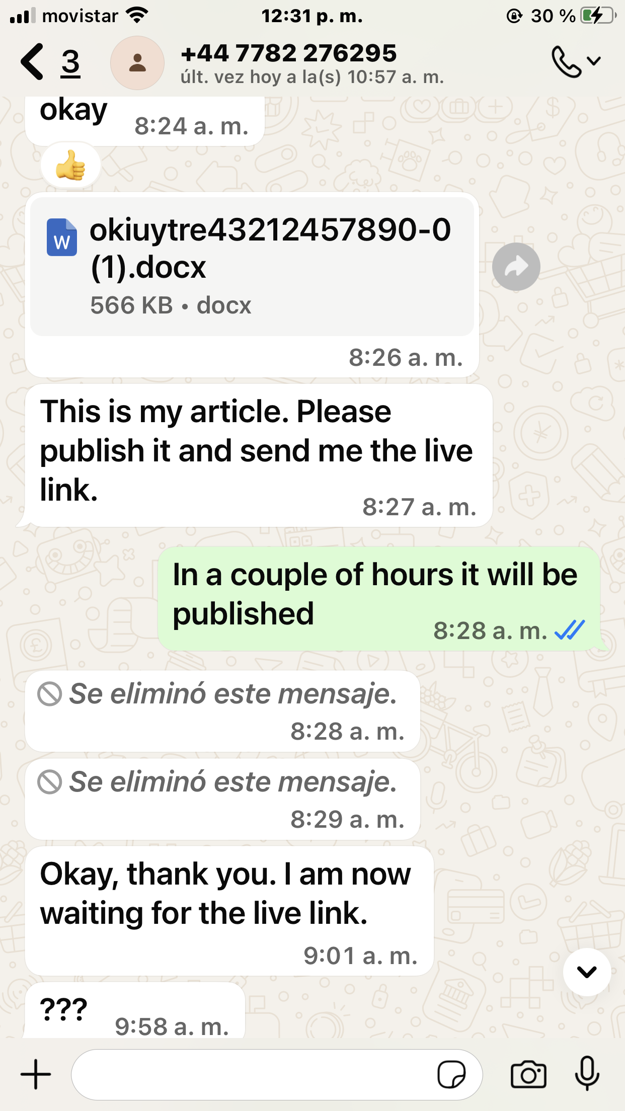 ¡Warning! About a scam from Emily Díaz now Edna Oscar (WhatsApp +447782276295) with sponsored content, paid posts or link building 8 IMG 2729