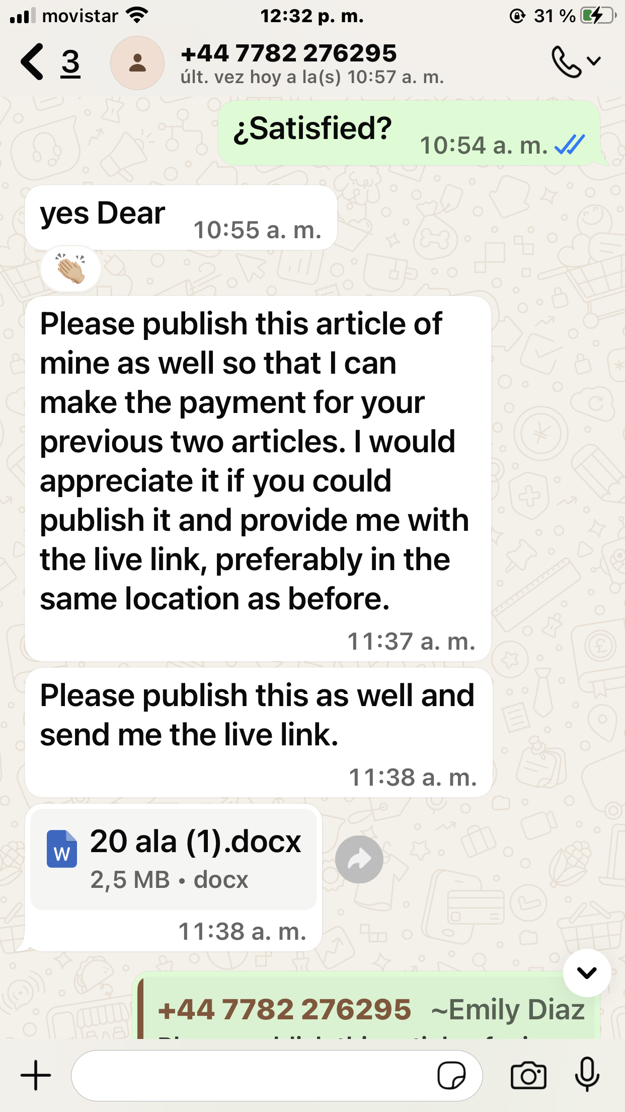 ¡Warning! About a scam from Emily Díaz now Edna Oscar (WhatsApp +447782276295) with sponsored content, paid posts or link building 10 IMG 2731
