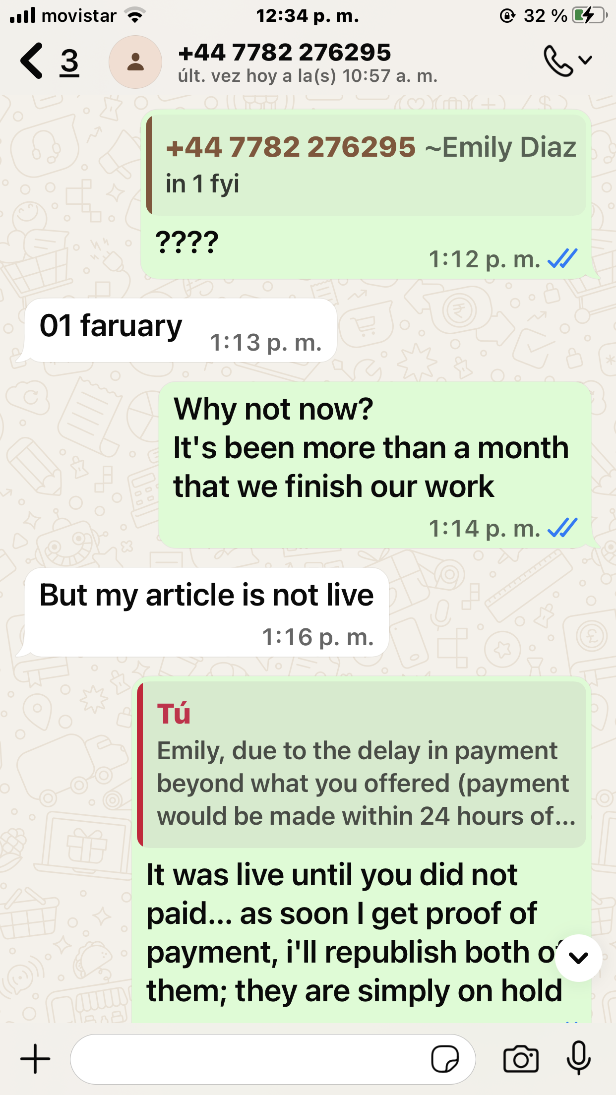 ¡Warning! About a scam from Emily Díaz now Edna Oscar (WhatsApp +447782276295) with sponsored content, paid posts or link building 18 IMG 2739