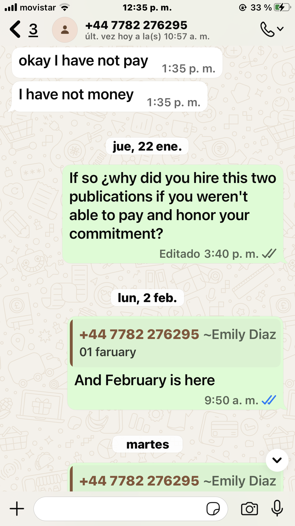 ¡Warning! About a scam from Emily Díaz now Edna Oscar (WhatsApp +447782276295) with sponsored content, paid posts or link building 20 IMG 2741