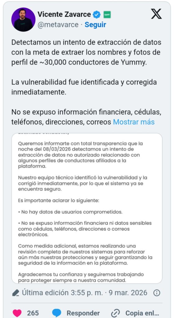 Yummy confirmó filtración de fotos y nombres de 30.000 conductores 2 1773160558681