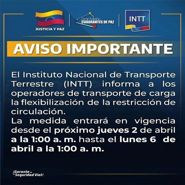 Relajaron la prohibición de transporte de carga en Semana Santa 2