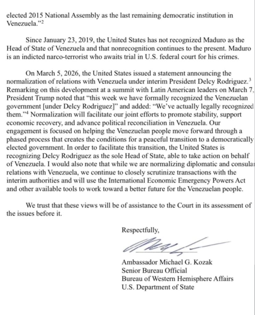Estados Unidos reconoció a Delcy Rodríguez como única «jefa del Estado» de Venezuela 3 Screenshot 20260312 082908