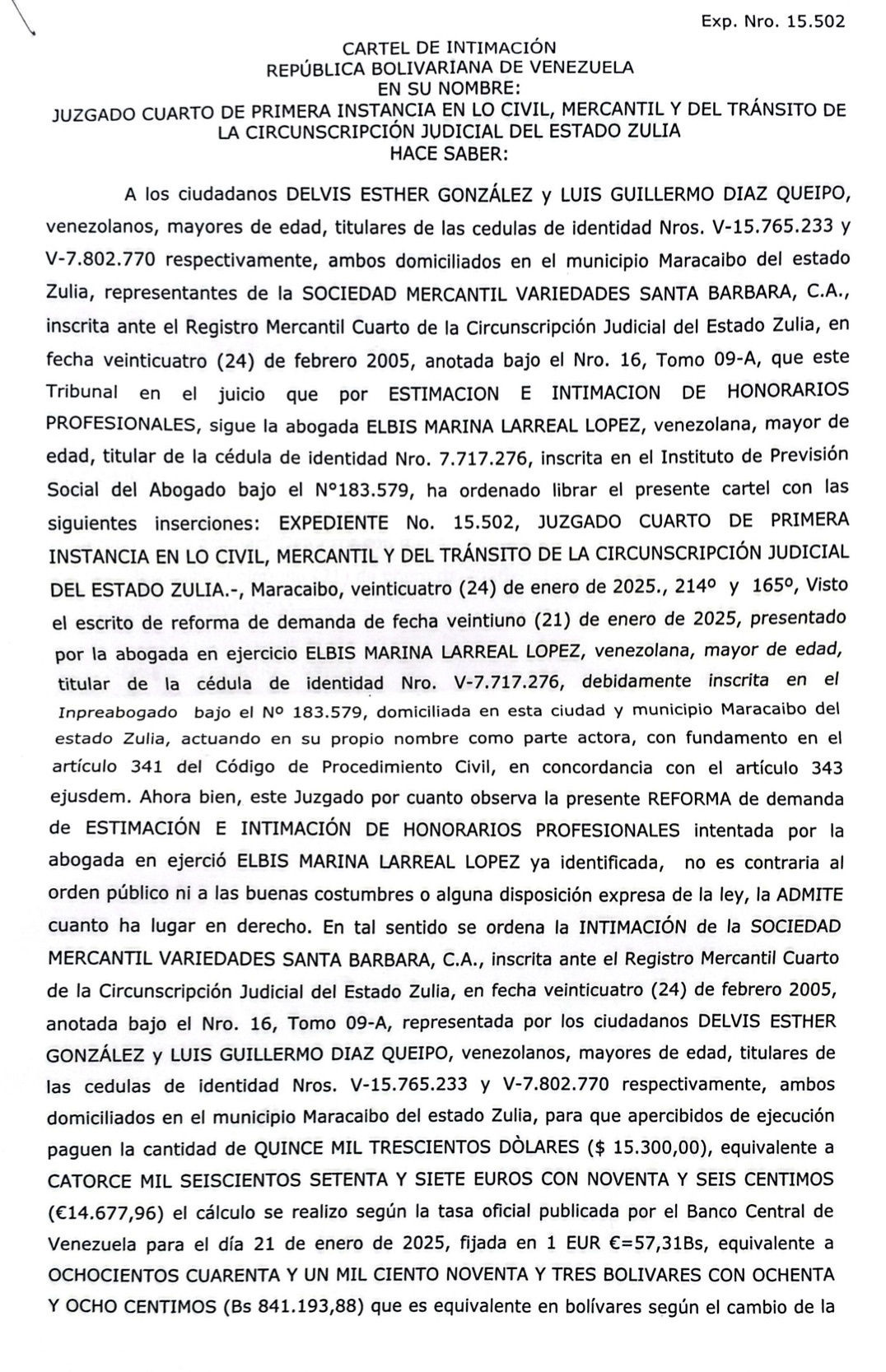 cartel intimacion elbis 12.05