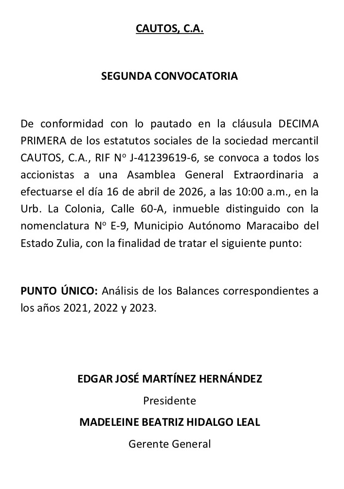 2da CONVOCATORIA POR PRENSA CAUTOS