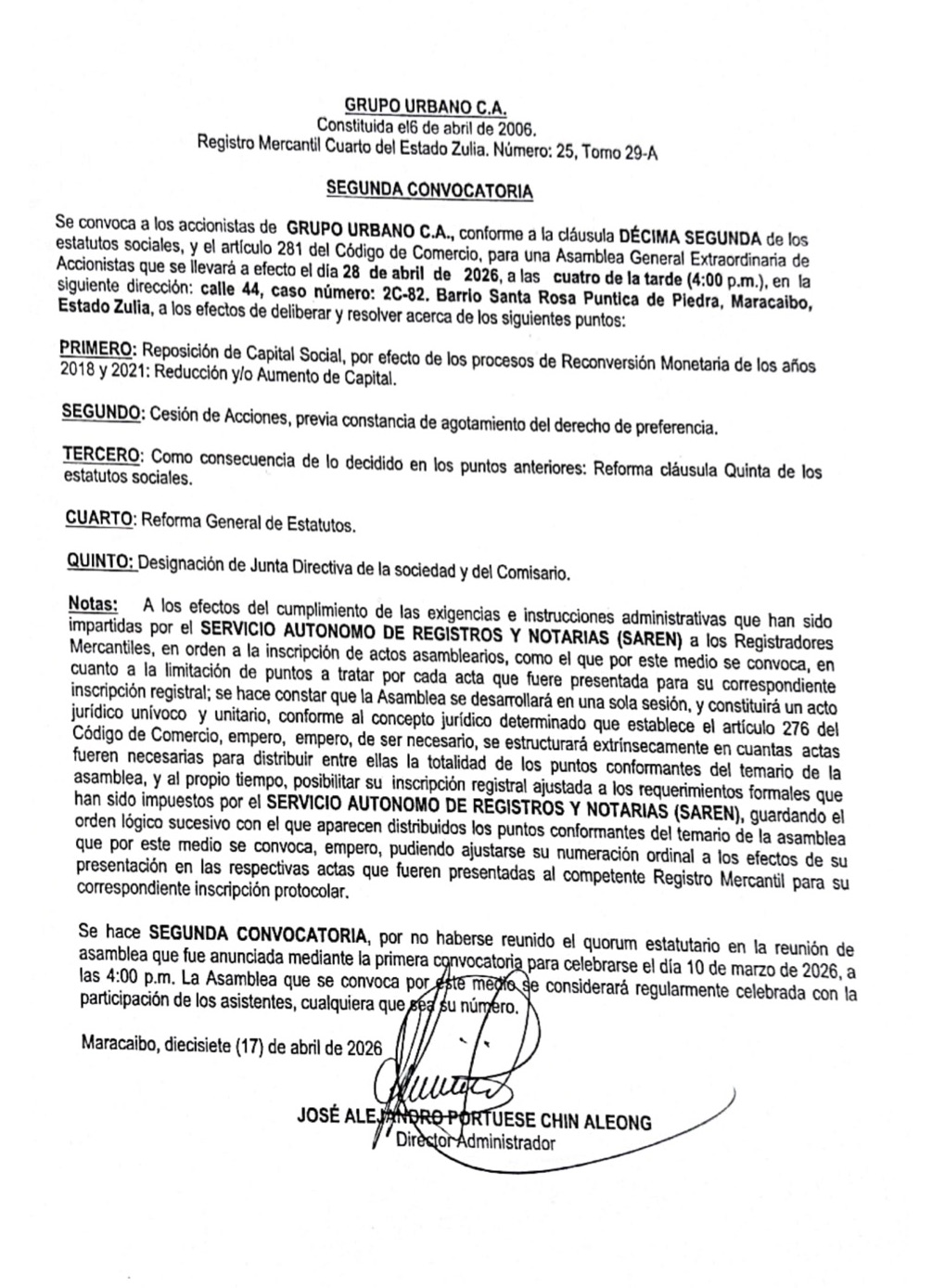 CONVOCATORIA GRUPO URBANO ASAMBLEA DEL 28 4 26