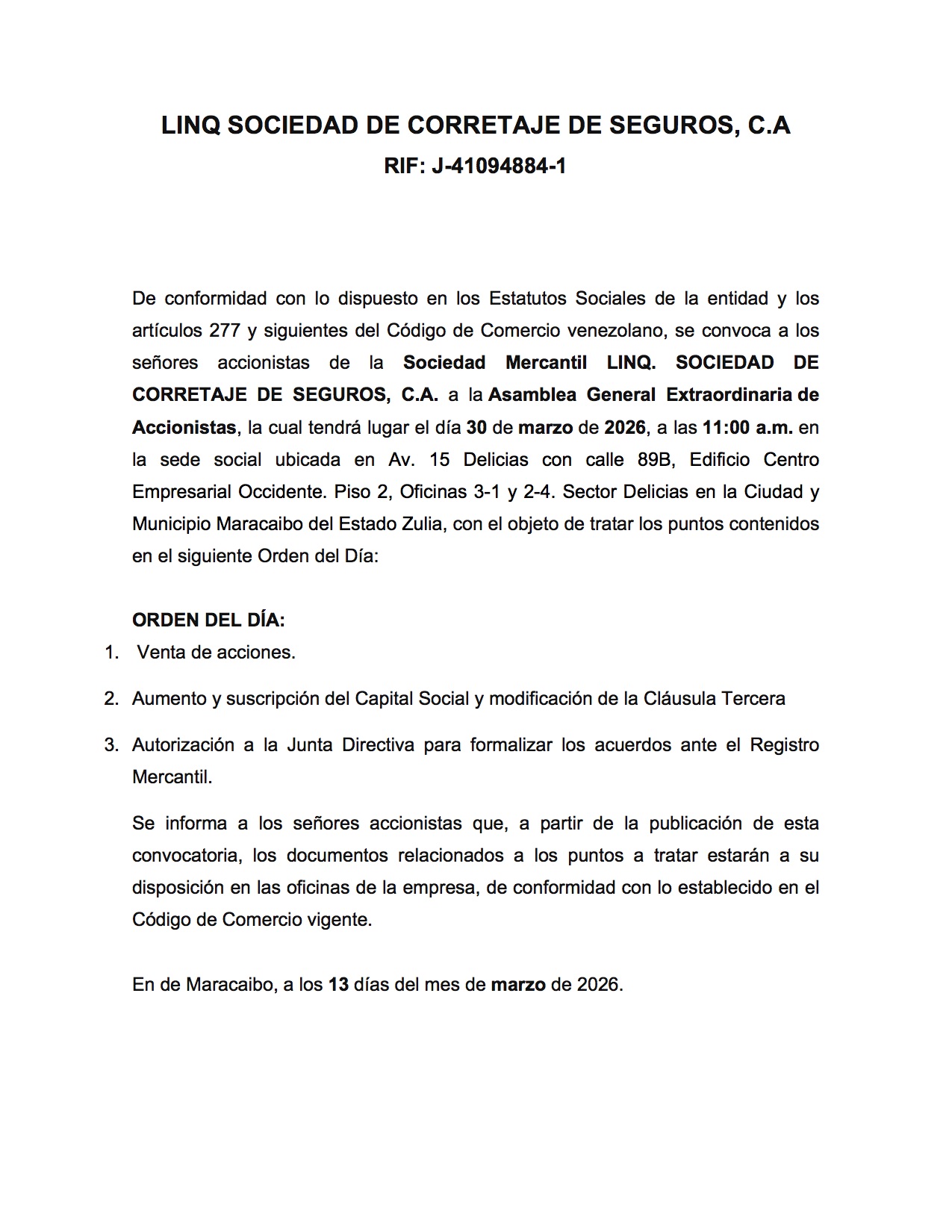 CONVOCATORIA. ACATA DE ASAMBLEA EXTRAORDINARIA