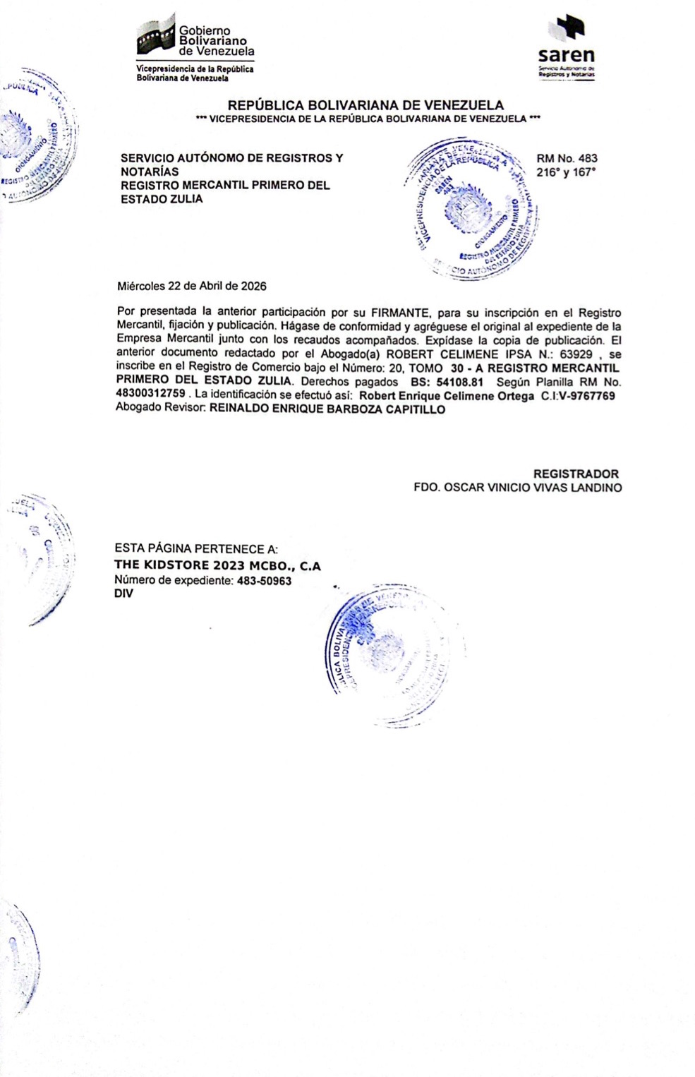 Publicación del Acta de la Asamblea General Extraordinaria de Accionista de The Kidstore 2023 Mcbo. C.A. con ocasión de su Disolución 5 Kidstore5