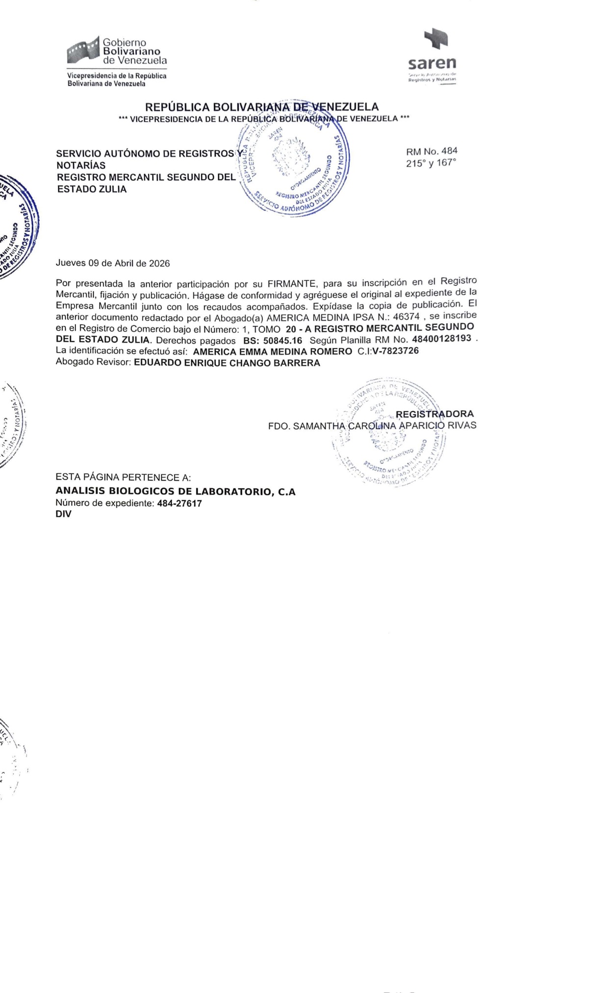 Acta de Asamblea General ordinaria de la sociedad mercantil Análisis Biológicos de Laboratorio C.A. con ocasión de su Disolución 4 Laboratorio 4