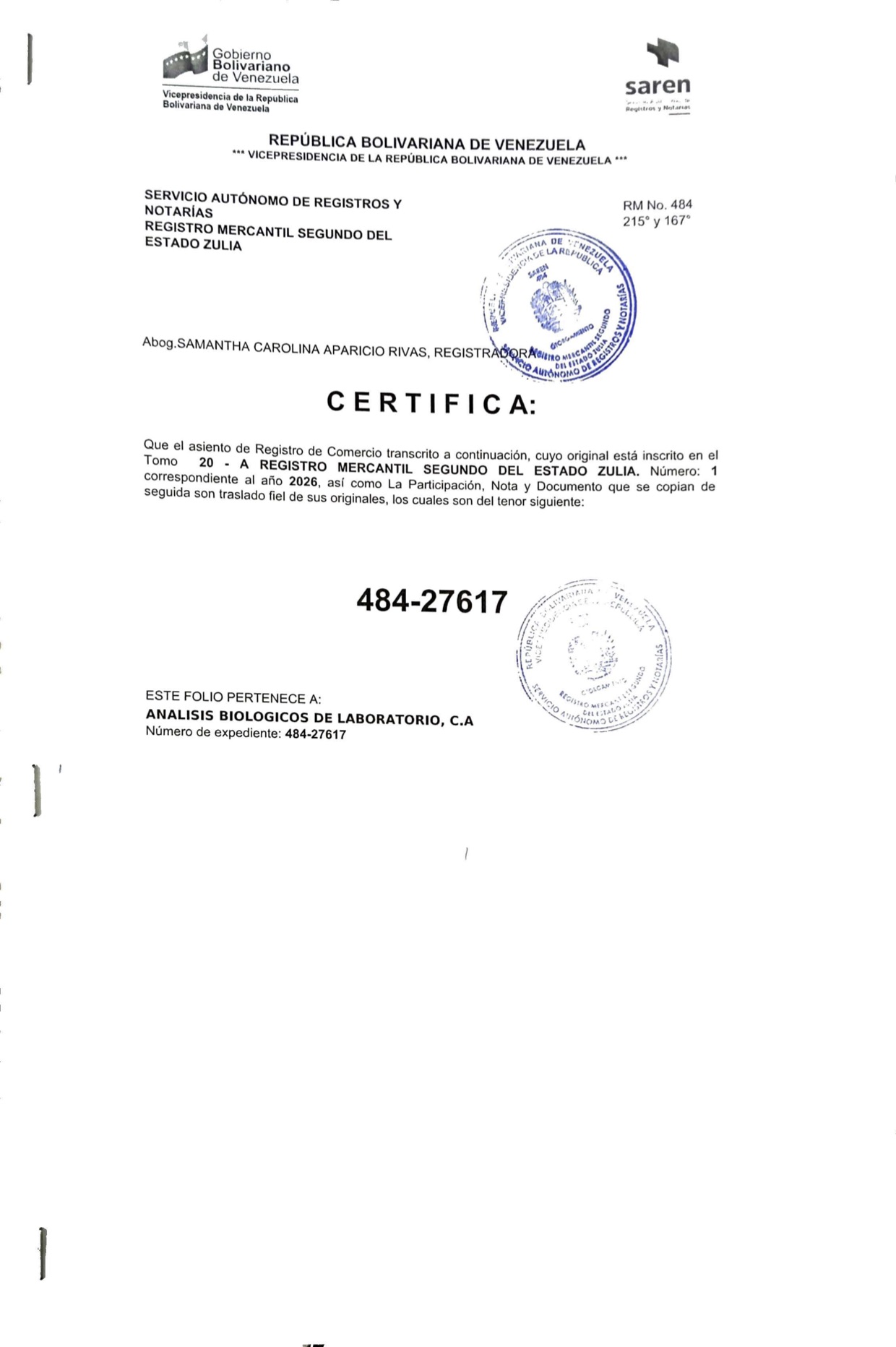 Acta de Asamblea General ordinaria de la sociedad mercantil Análisis Biológicos de Laboratorio C.A. con ocasión de su Disolución 5 Laboratorio 5