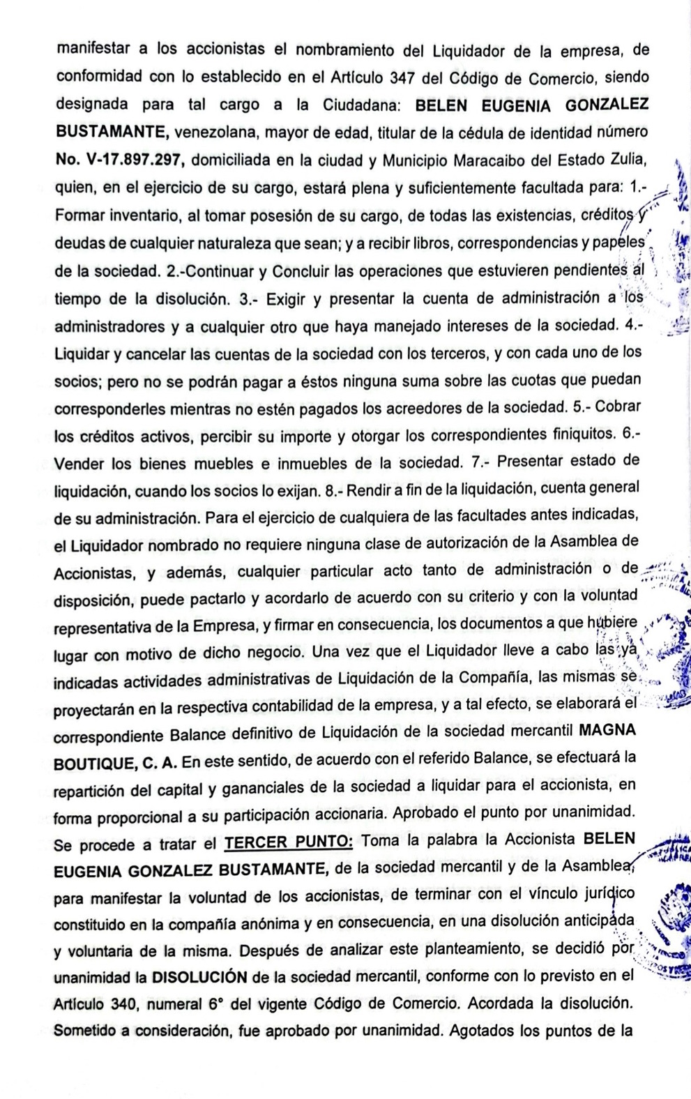 Acta de Asamblea General Extraordinaria de Accionistas de Magna Boutique C.A. con ocasión de su Disolución 2 Magna 2