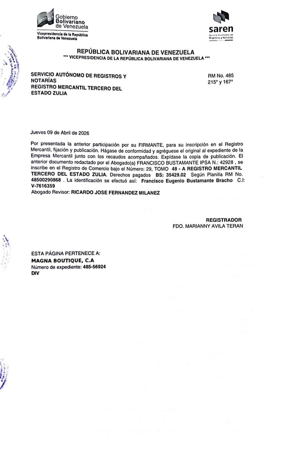 Acta de Asamblea General Extraordinaria de Accionistas de Magna Boutique C.A. con ocasión de su Disolución 5 Magna 5