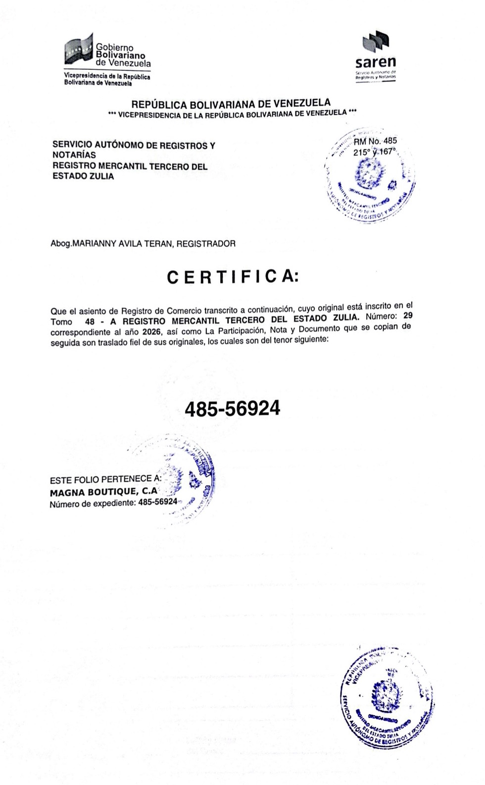 Acta de Asamblea General Extraordinaria de Accionistas de Magna Boutique C.A. con ocasión de su Disolución 6 Magna 6