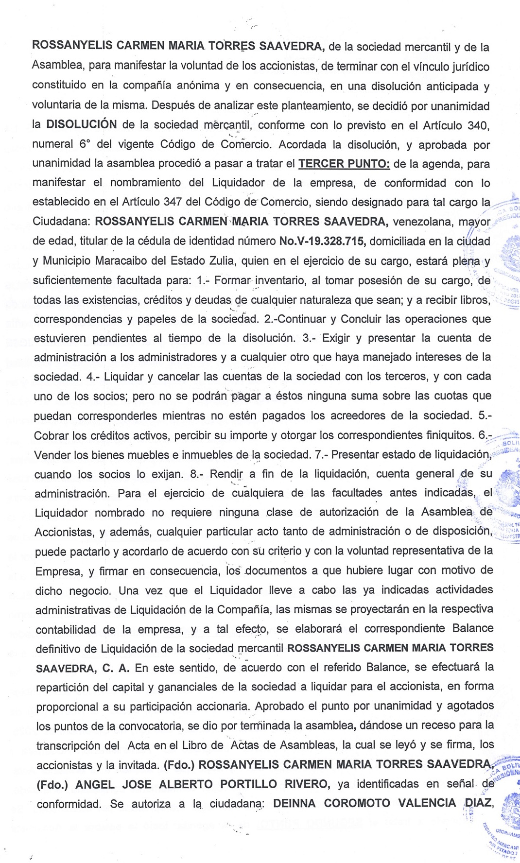 Acta de Asamblea General Extraordinaria de Accionistas de Rossy Lashes Estudio de Belleza C.A. sobre su Disolución 2 Rossy 2