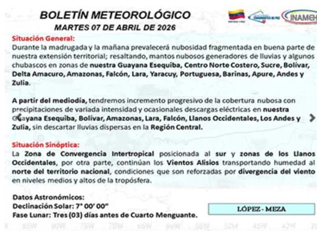 Inameh prevé lluvias con actividad eléctrica en el país 2 Screenshot 20260407 084202