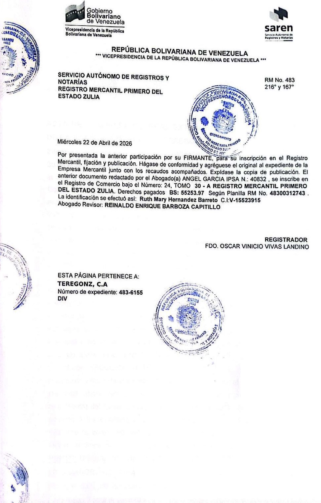 3era. Publicación del Acta de la Asamblea General Extraordinaria de Accionistas de Teregonz C.A. con ocasión de su Disolución 4 Teregonz4