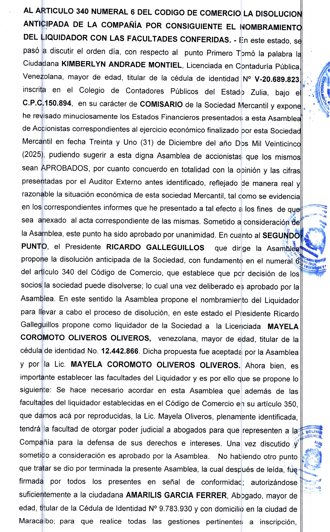 3era. Publicación del Acta de la Asamblea General Extraordinaria de Accionistas de Vimar Servicios C.A. con ocasión de su Disolución 2 ACTA VIMAR2