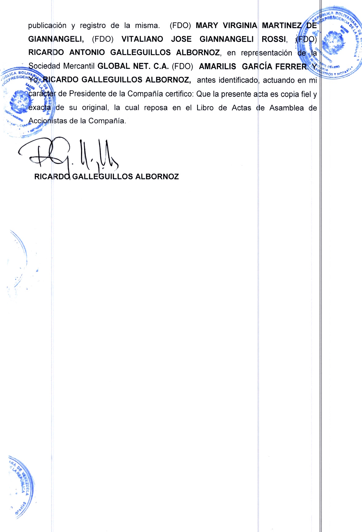 3era. Publicación del Acta de la Asamblea General Extraordinaria de Accionistas de Vimar Servicios C.A. con ocasión de su Disolución 3 ACTA VIMAR3