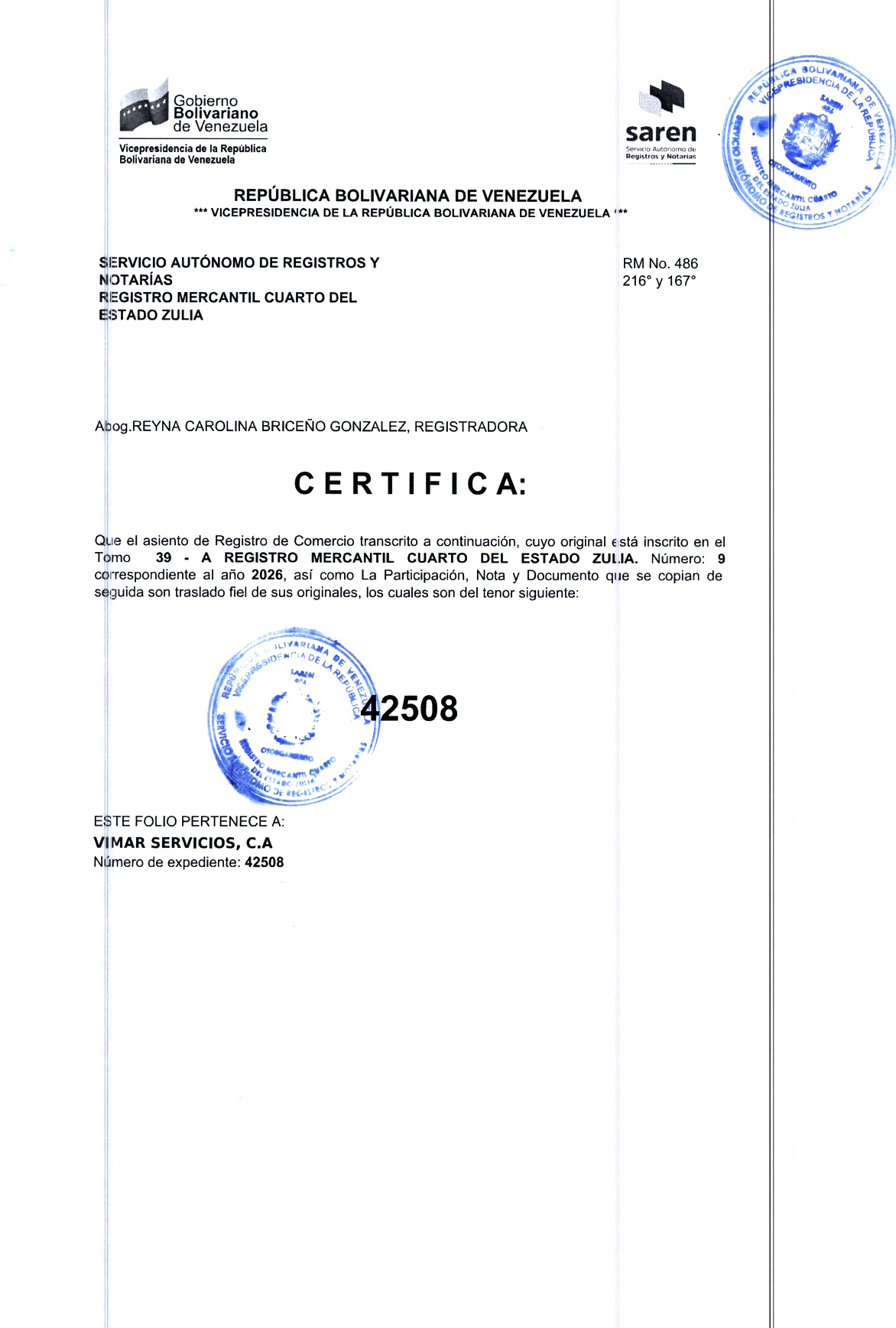 3era. Publicación del Acta de la Asamblea General Extraordinaria de Accionistas de Vimar Servicios C.A. con ocasión de su Disolución 6 ACTA VIMAR6