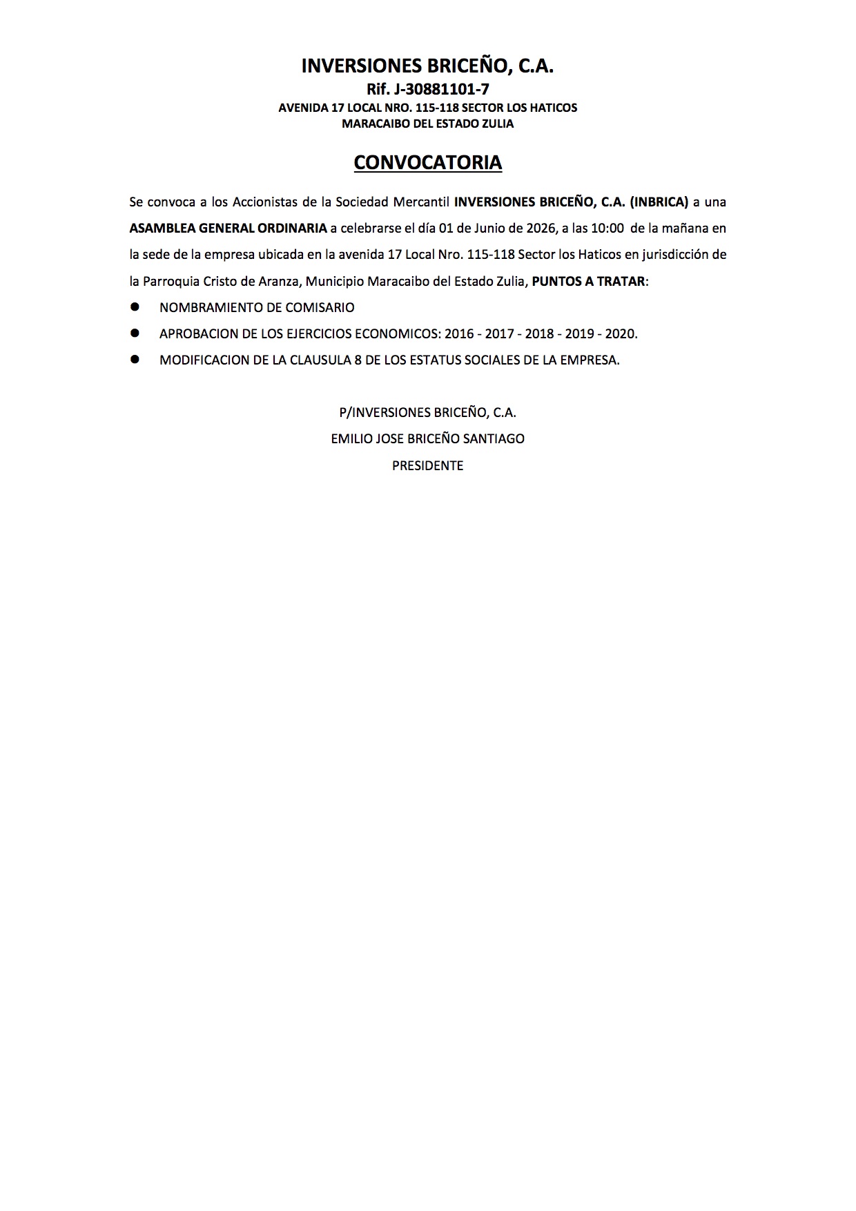 CONVOCATORIA ASAMBLEA BRICENO publicar