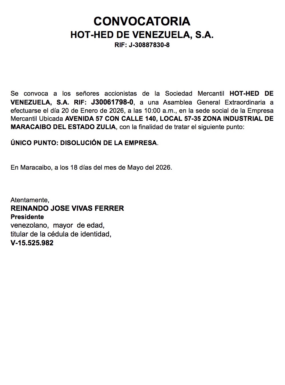 CONVOCATORIA hot het de venezuela