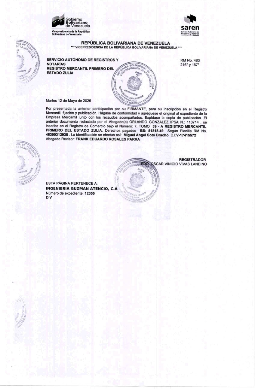 Publicación del Acta de Asamblea General Extraordinaria de Accionistas de Ingeniería Guzman Atencio (Inguza) C.A. por su Disolución 4 DISOLUCION4