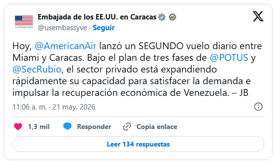 American Airlines sumó un segundo vuelo diario entre Miami y Caracas 2 Embajada