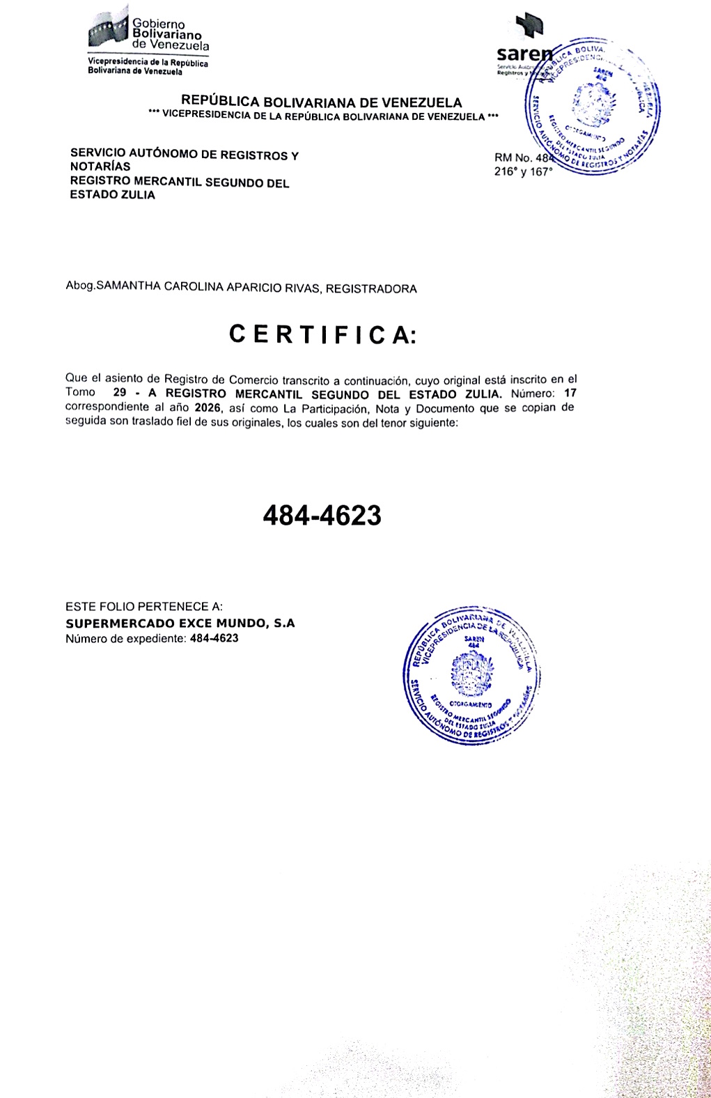 Publicación del Acta de la Asamblea General Extraordinaria de Accionistas de Supermercado Exce Mundo S.A. con ocasión de su Disolución 5 Exce Mundo5