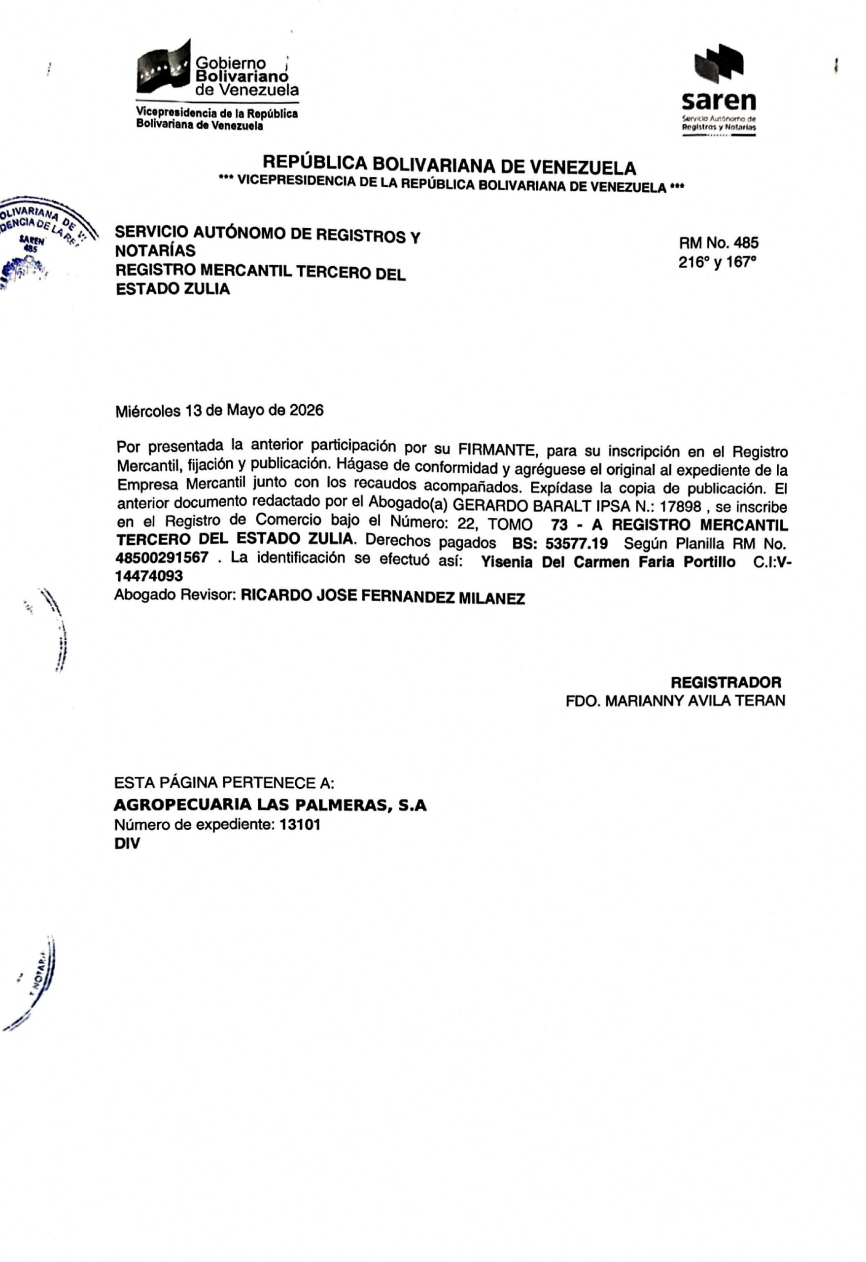 3er. Publicación del Acta de Asamblea General Extraordinaria de Accionistas de Agropecuaria Las Palmeras con ocasión de su Disolución 4 Las Palmeras4 scaled