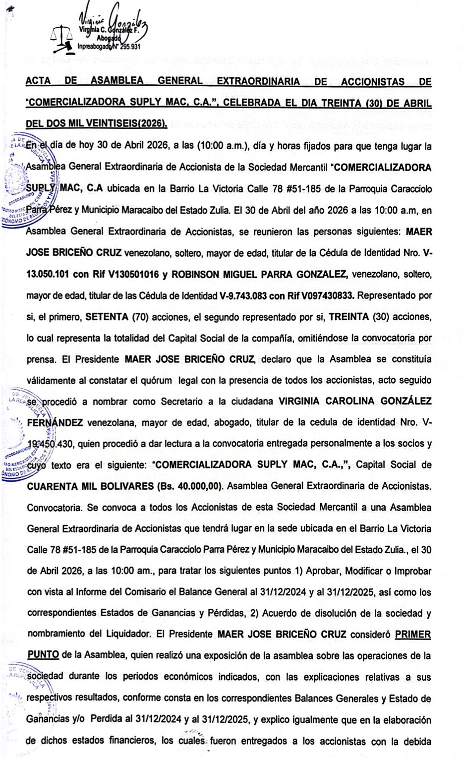 3era. Publicación del Acta de la Asamblea General Extraordinaria de Accionistas de Comercializadora Suply Mac C.A. por su Disolución 1 SuplyMac1