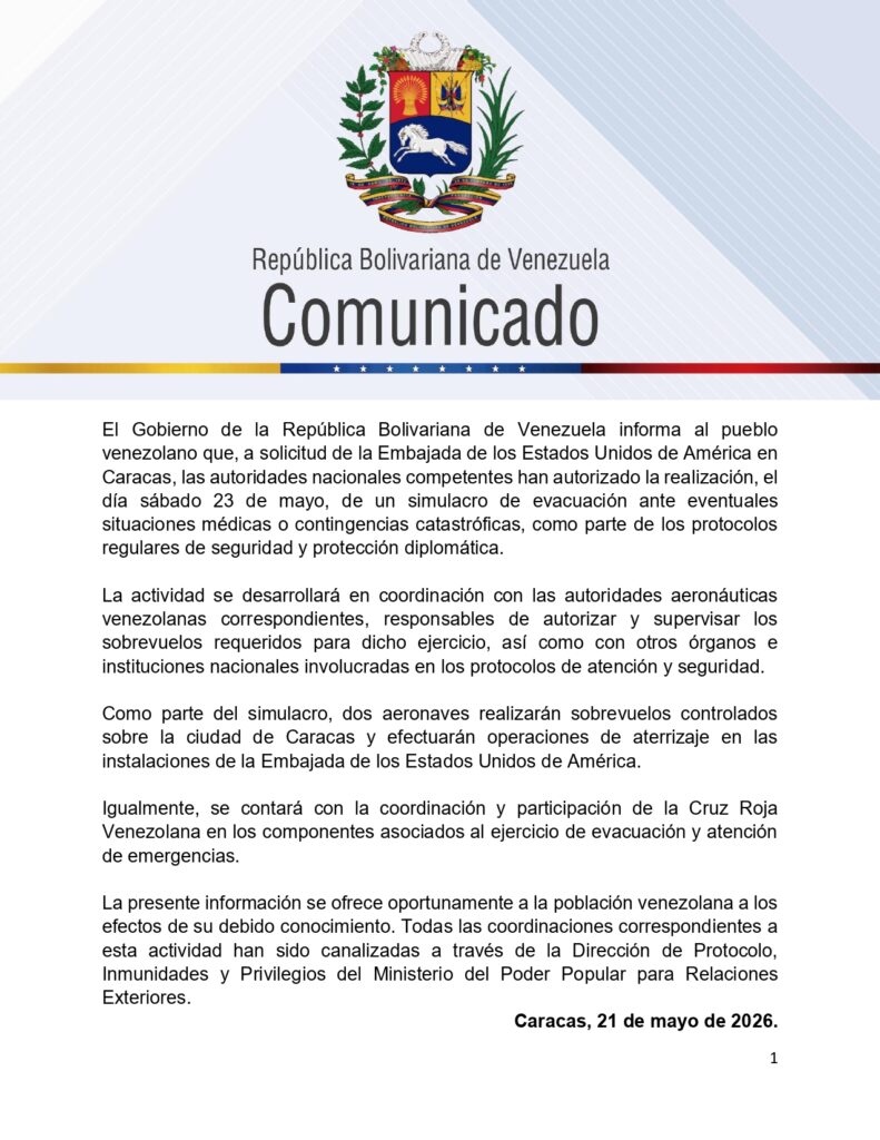 Venezuela autorizó a la Embajada de EE. UU. a realizar un simulacro de «evacuación médica» 2 venezuela autoriza a eeuu realizar en caracas simulacro de evacuacion el sabado 23 de mayo 61259