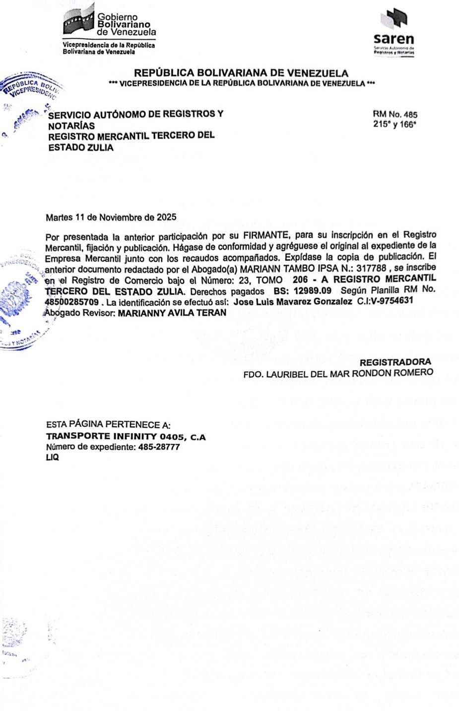 Acta de Asamblea General Extraordinaria de Accionistas de Transporte Infinity 0405 C.A. con ocasión de su Liquidación 4 ACTA LIQUIDACION INFINITY4