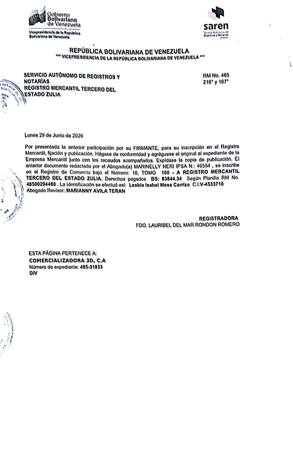 Acta de la Asamblea Geberal extraordinaria de Accionistas de Comercializadora 3D C.A. con ocasión de su Disolución 5 Acta5