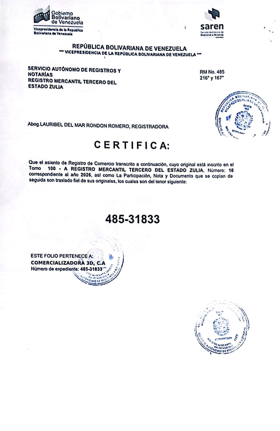 Acta de la Asamblea Geberal extraordinaria de Accionistas de Comercializadora 3D C.A. con ocasión de su Disolución 6 Acta6
