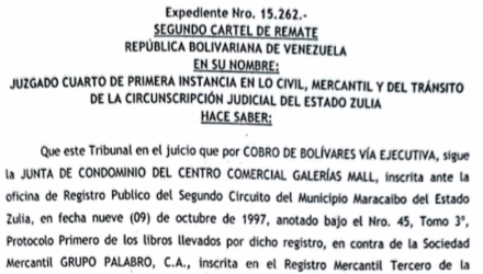2ndo. Cartel de Remate en el juicio por Cobro de Bolívares en contra de Antonio Pappagallo Altomare en representación de Grupo Palabro C.A. 2 Captura de pantalla 2026 06 02 a las 11.54.26 a. m