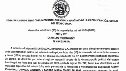 Notificación a Andry Labarca valencia y aSandra Marín Salazar de Subsuelo Consultores sobre Decisión en el juicio por Cobro de Bolívares por Intimación 2 Captura de pantalla 2026 06 08 a las 15.48.39