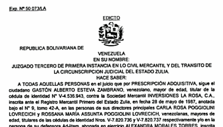 Notificación a todos los que puedan tener interés en el juicio por Prescripción Adquisitiva contra Carla Poggiolini Lovrecich y Rossana Poggiolini Lovrecich representantes de Inversiones La Rosa C.A. 2 Captura de pantalla 2026 06 08 a las 16.11.18