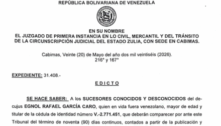 1er. Cartel de Citación a los sucesores conocidos y desconocidos de Egnol Rafaél García Caro al juicio por Resolución de Contrato de Comodato 2 Captura de pantalla 2026 06 23 a las 9.58.15 a. m