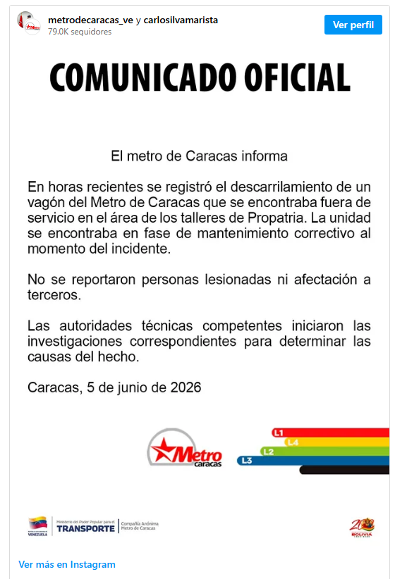 Se descarriló un tren del Metro de Caracas en los patios de talleres 2 Metro de Caracas
