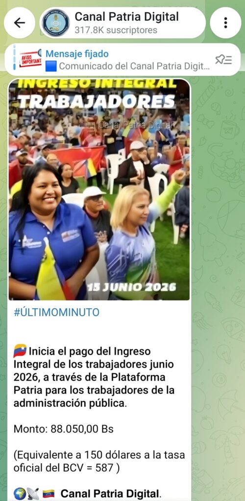 PagoIngresoIntegralTrabajadoresActivosJunio2025Equivalente150dolares