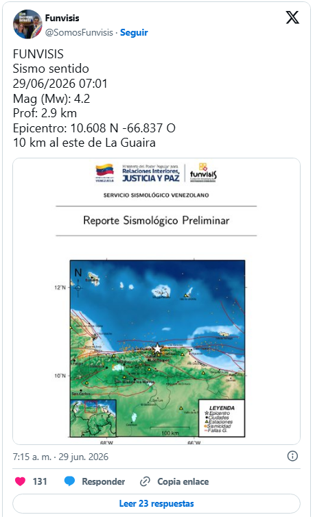 Funvisis reportó otro sismo en La Guaira este lunes… de 4.2 2 Reporte